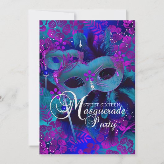 Invitation de Sweet 16 Mascarade Florale Violette  (Devant)