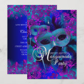 Invitation de Sweet 16 Mascarade Florale Violette  (Devant / Derrière)