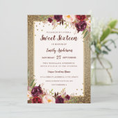 Invitation de Sweet sixteen à fleurs bordeaux doré (Debout devant)