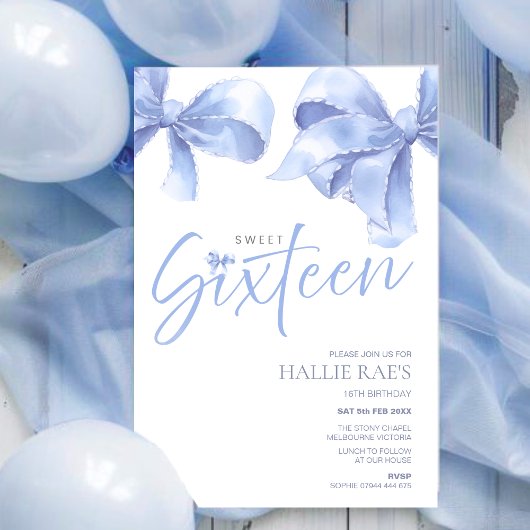 Invitation de Sweet sixteen Blue Bow, 16e annivers