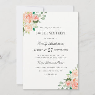 Invitation de Sweet sixteen d'aquarelle florale de