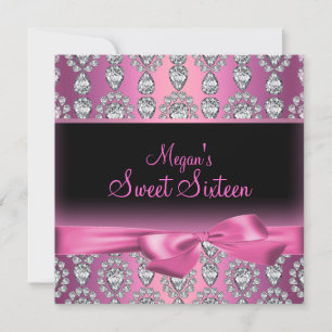 Invitation de Sweet sixteen de diamant rose & Bow