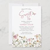 Invitation de Sweet sixteen de Fleur sauvage rose (Devant)
