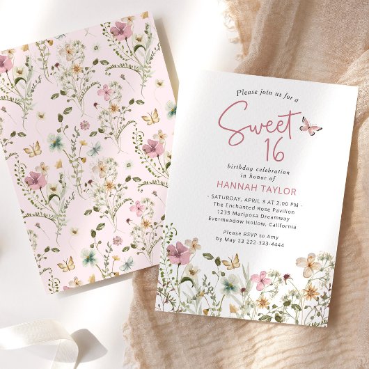 Invitation de Sweet sixteen de Fleur sauvage rose