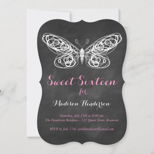 Invitation de Sweet sixteen de papillon de tableau (Devant)