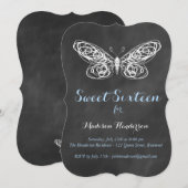 Invitation de Sweet sixteen de papillon de tableau (Devant / Derrière)