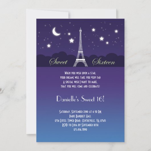 Invitation de sweet sixteen de Tour Eiffel (Devant)