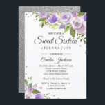 Invitation de Sweet sixteen Floral argenté violet<br><div class="desc">Plus joli Sweet sixteen floral Invitations dans le Little Bayleigh Store!</div>