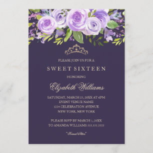 Invitation de Sweet sixteen Floral Rose de lavande