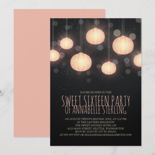 Invitation de Sweet sixteen Lanterns (Devant / Derrière)