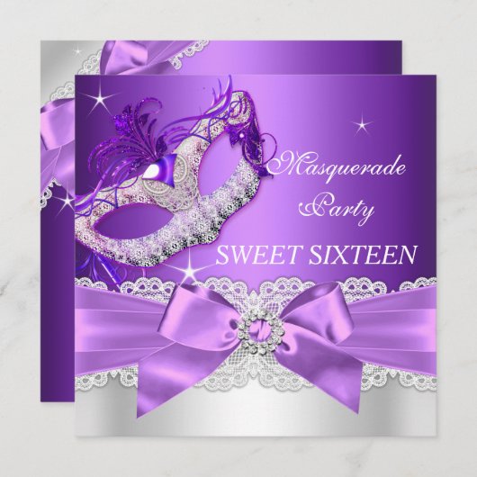 Invitation de Sweet sixteen masqué pourpre Bow (Devant / Derrière)