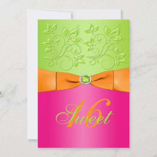 Invitation de Sweet sixteen rose, orange et vert (Devant)