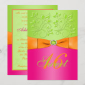 Invitation de Sweet sixteen rose, orange et vert (Devant / Derrière)