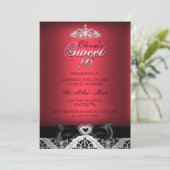 Invitation de Sweet sixteen rouge Damask & Bow (Debout devant)