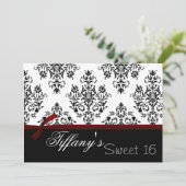 Invitation de Sweet sixteen rouge damassé (Debout devant)