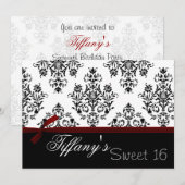 Invitation de Sweet sixteen rouge damassé (Devant / Derrière)