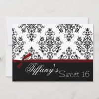 Invitation de Sweet sixteen rouge damassé