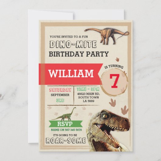 Invitation de T-Rex Dino de fête d'anniversaire de (Devant)