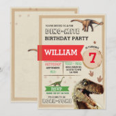 Invitation de T-Rex Dino de fête d'anniversaire de (Devant / Derrière)