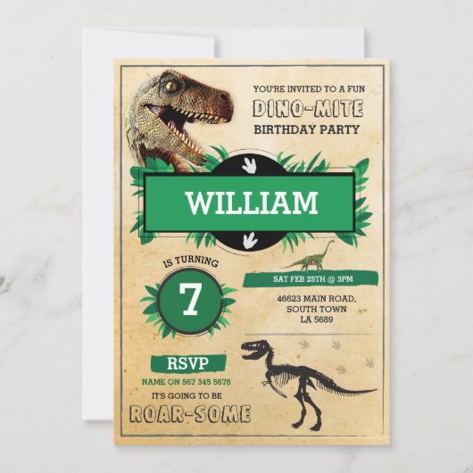Invitation de T-Rex Dino de fête d'anniversaire de (Devant)