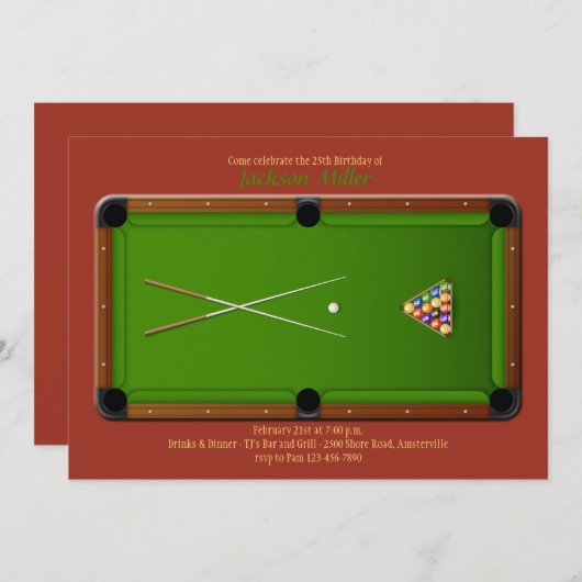 Invitation de table de billard (Devant / Derrière)
