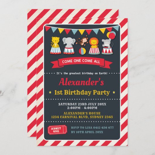 Invitation de tableau d'anniversaire d'animaux de (Devant / Derrière)