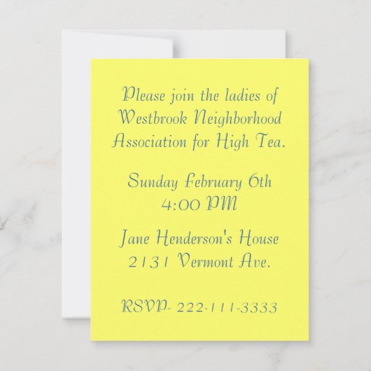 Invitation de tasse de thé (Dos)