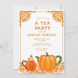 Invitation de Tea Party Citrouille Orange and Whit