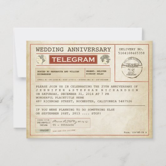 invitation de télégramme de mariage vintage (Devant)