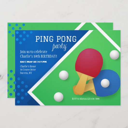 Invitation de tennis de table (Devant / Derrière)