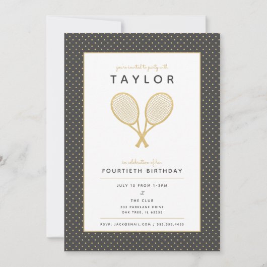 Invitation de Tennis Star Chic Gold et Grey Party (Devant)