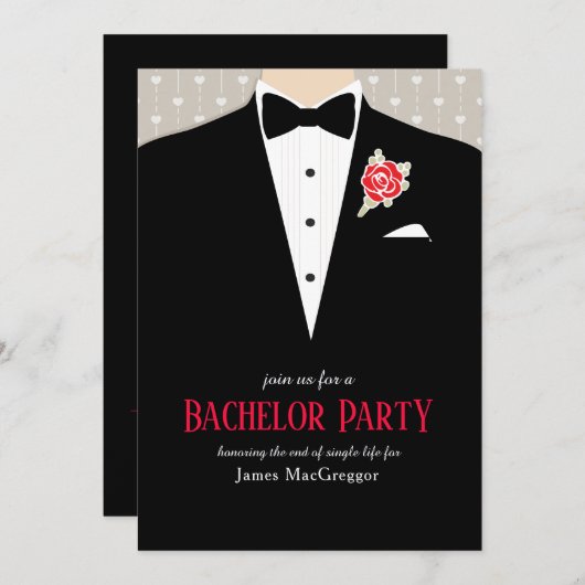 Invitation de tenue de soirée de garçon de bachelo (Devant / Derrière)