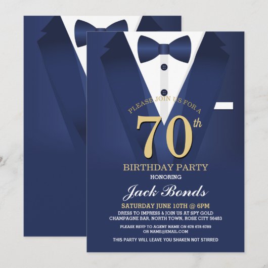 Invitation de tenue de soirée noire pour 70e anniv (Devant / Derrière)