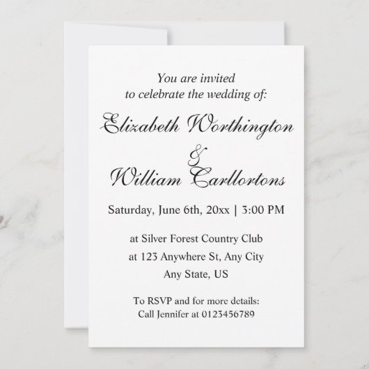 Invitation de texte calligraphie minimaliste (Dos)