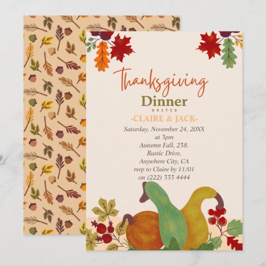 Invitation de Thanksgiving (Devant / Derrière)