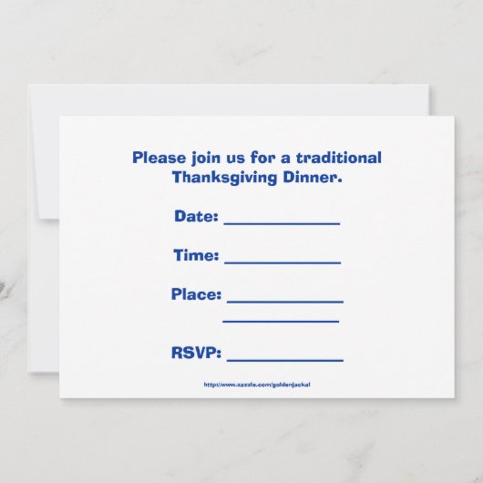 Invitation de Thanksgiving à la dinde (Dos)