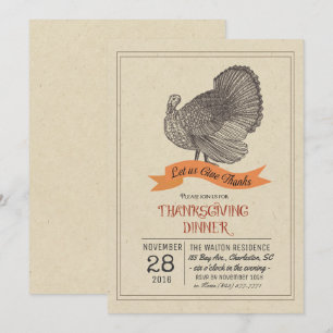 Invitation de Thanksgiving à la dinde vintage