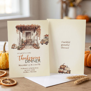 Invitation de Thanksgiving camion de citrouille or