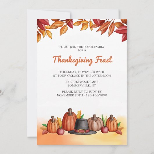 Invitation de Thanksgiving Casquette de Pilgrim (Devant)