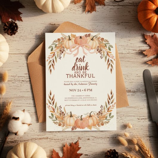 Invitation de Thanksgiving Citrouille Aquarelle