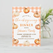 Invitation de Thanksgiving Citrouille Gingham (Debout devant)