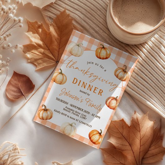 Invitation de Thanksgiving Citrouille Gingham