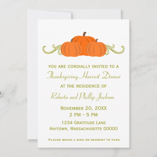 Invitation de Thanksgiving de citrouille (Devant)