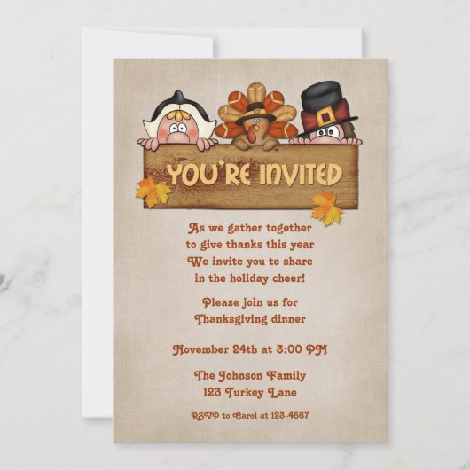 Invitation de thanksgiving de pèlerins (Devant)