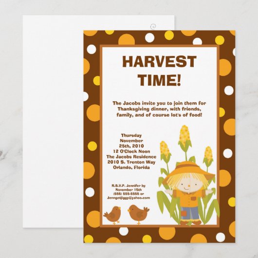 invitation de thanksgiving de poulets de (Devant / Derrière)