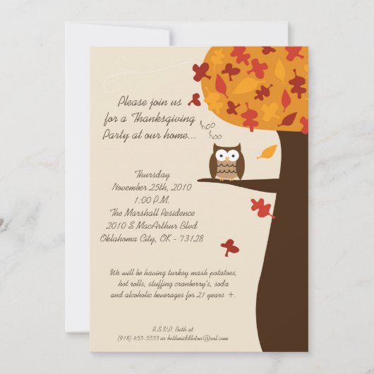 invitation de thanksgiving de récolte de hibou de (Devant)