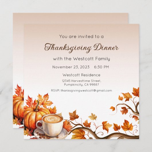 Invitation de Thanksgiving, Dîner de Thanksgiving (Devant / Derrière)