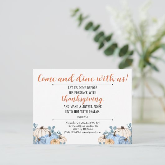 Invitation de Thanksgiving Écriture Pumpkin Patch (Debout devant)