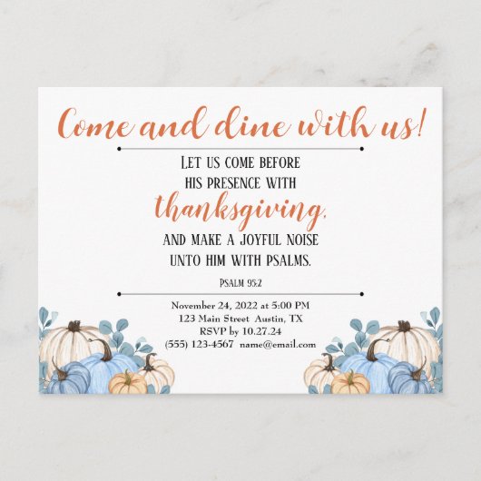 Invitation de Thanksgiving Écriture Pumpkin Patch (Devant)