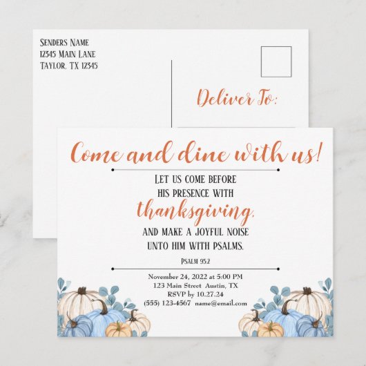 Invitation de Thanksgiving Écriture Sainte Citroui (Devant / Derrière)